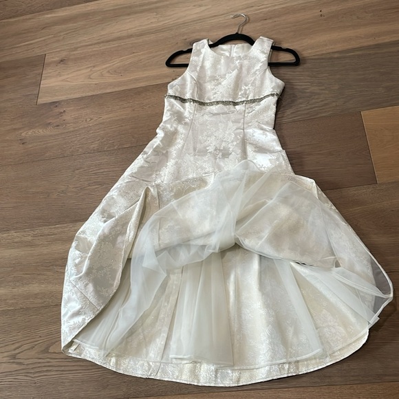 Jessica McClintock Girls Size 12 Beaded Floral Gown Dress Ivory Gold - Picture 14 of 14